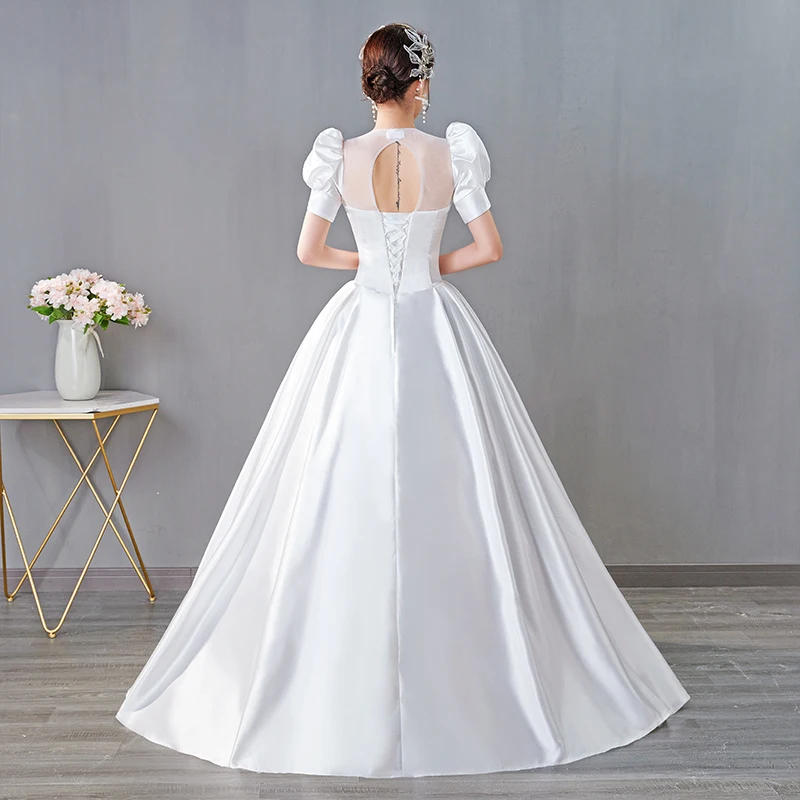 Abito da sposa Vestido De Noiva elegante manica a sbuffo lunghezza del pavimento abito da sposa Robe De Mariee abiti da sposa principessa in raso di moda