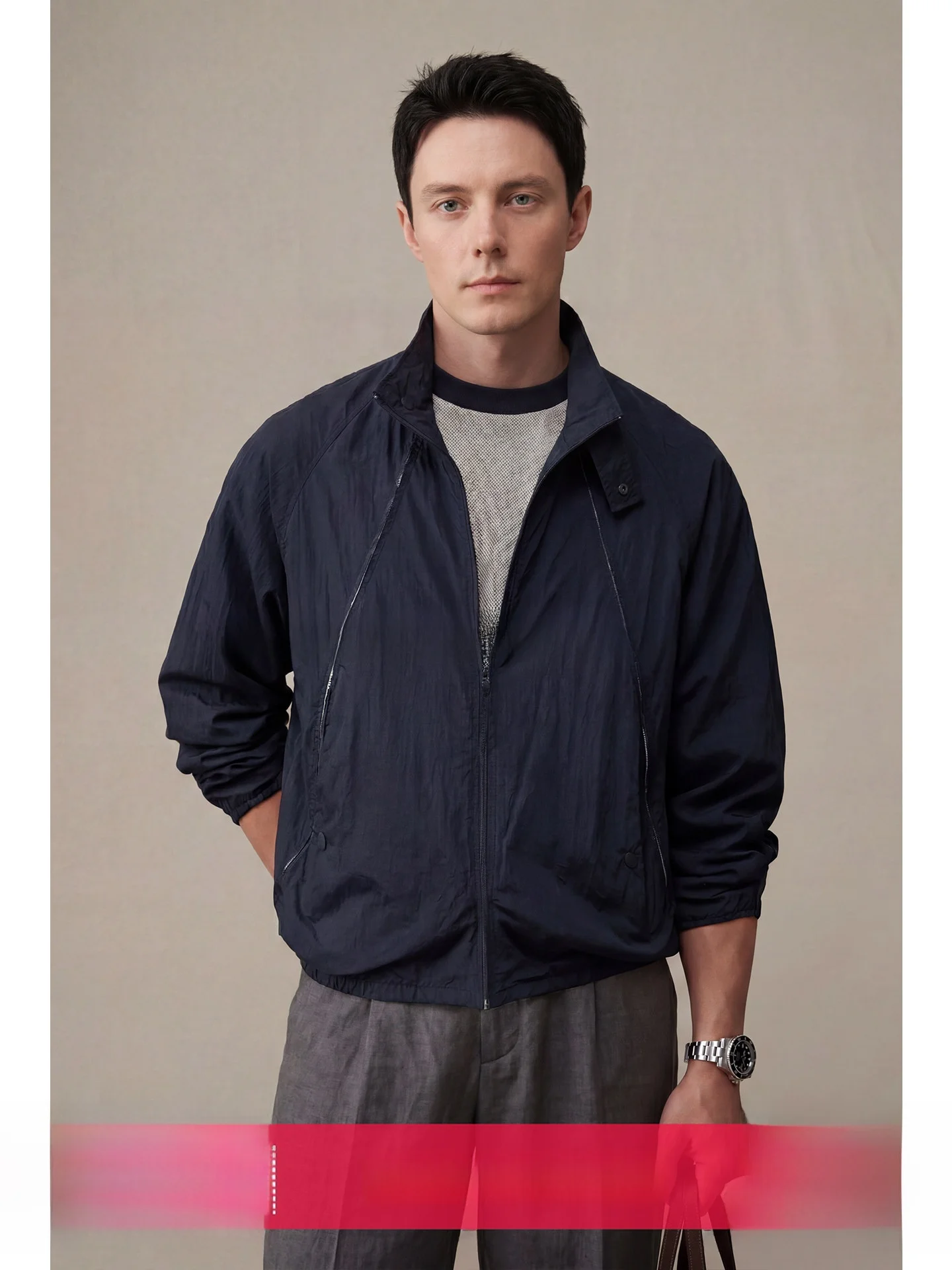 

Men's Lightweight Casual Fashionable Nylon Sun Protection Clothing Stand Collar Breathable Offduty Jacket Summer Outdoor