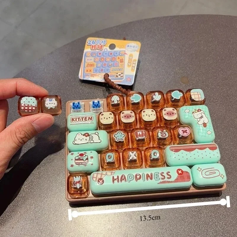 In Stock /26Grid Keycap /;Clicker Anti Stress Fidget Keyboard Keychain Decompression Button Cartoon Party Favor Gift 26구 키캡 키링