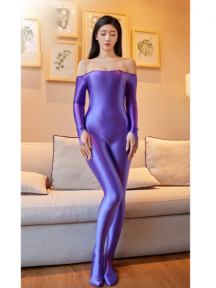 Высокоэластичный комбинезон для женщин, масляный блестящий глянцевый элегантный вечерний боди с подтяжкой ягодиц, сексуальные колготки, новый комбинезон, женская одежда