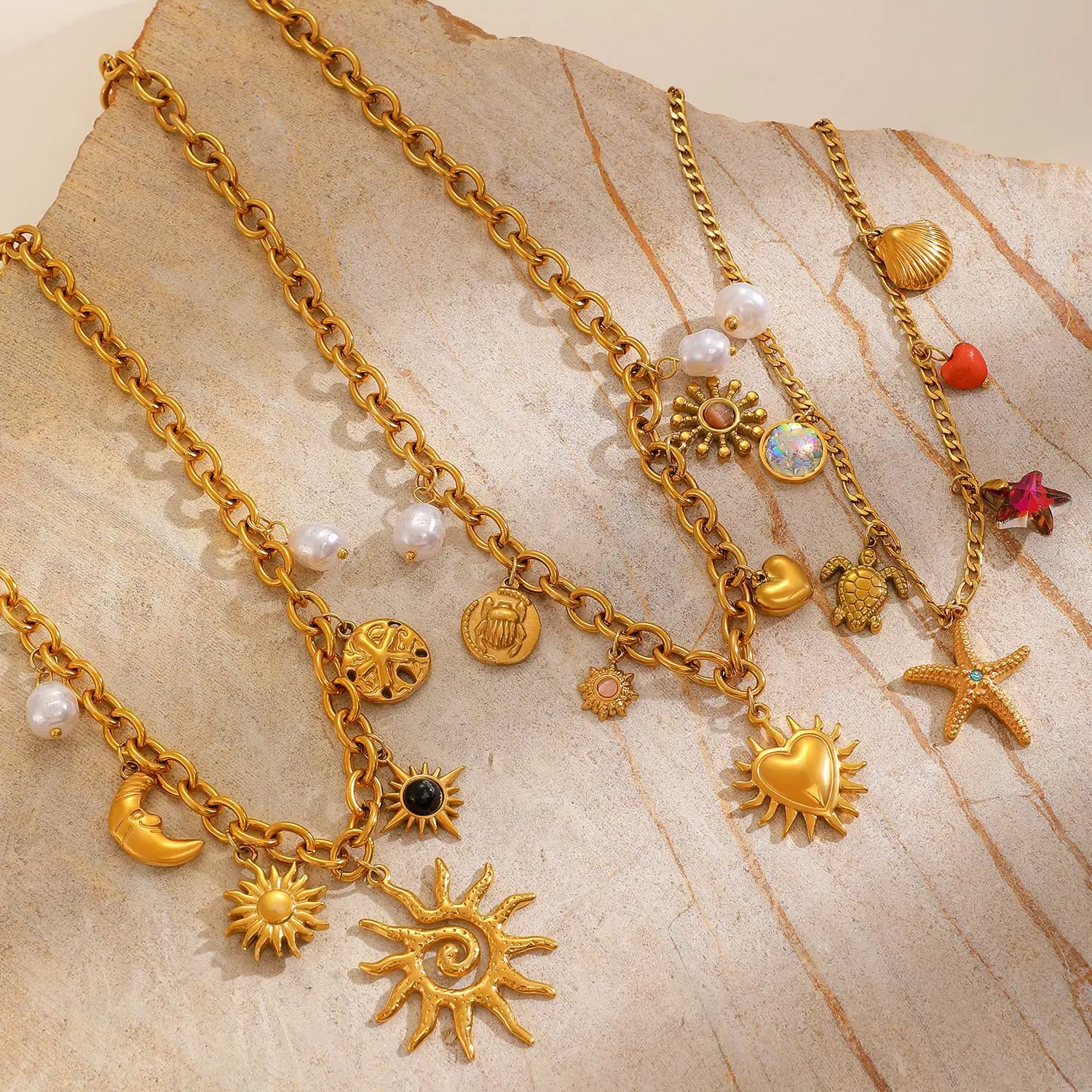 المرأة الشمس القمر القلب نجم البحر السلاحف نجمة القوس عين الشر المختنق مجوهرات البحر موضوع سحر قلادة طبقات متعددة نمط المحيط #4