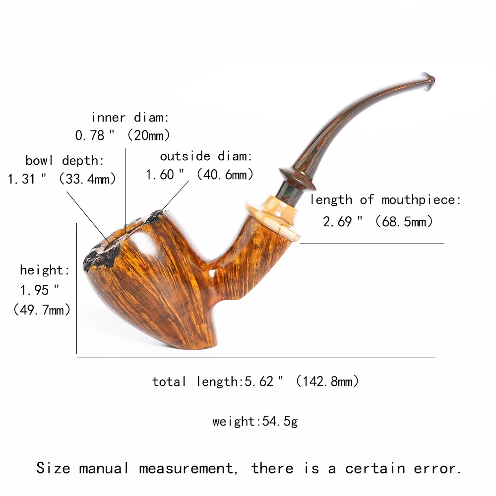 

MUXIANG Heather wood tobacco pipe handmade vulcanized rubber pipe mouth boxwood ring curved handle smoke pipe 3mm filter element