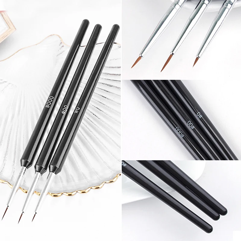 3Pcs/Set Gel Nail Art Line Painting Brushes Crystal Acrylic Thin Liner Drawing Pen Nail Art Manicure Tools Set