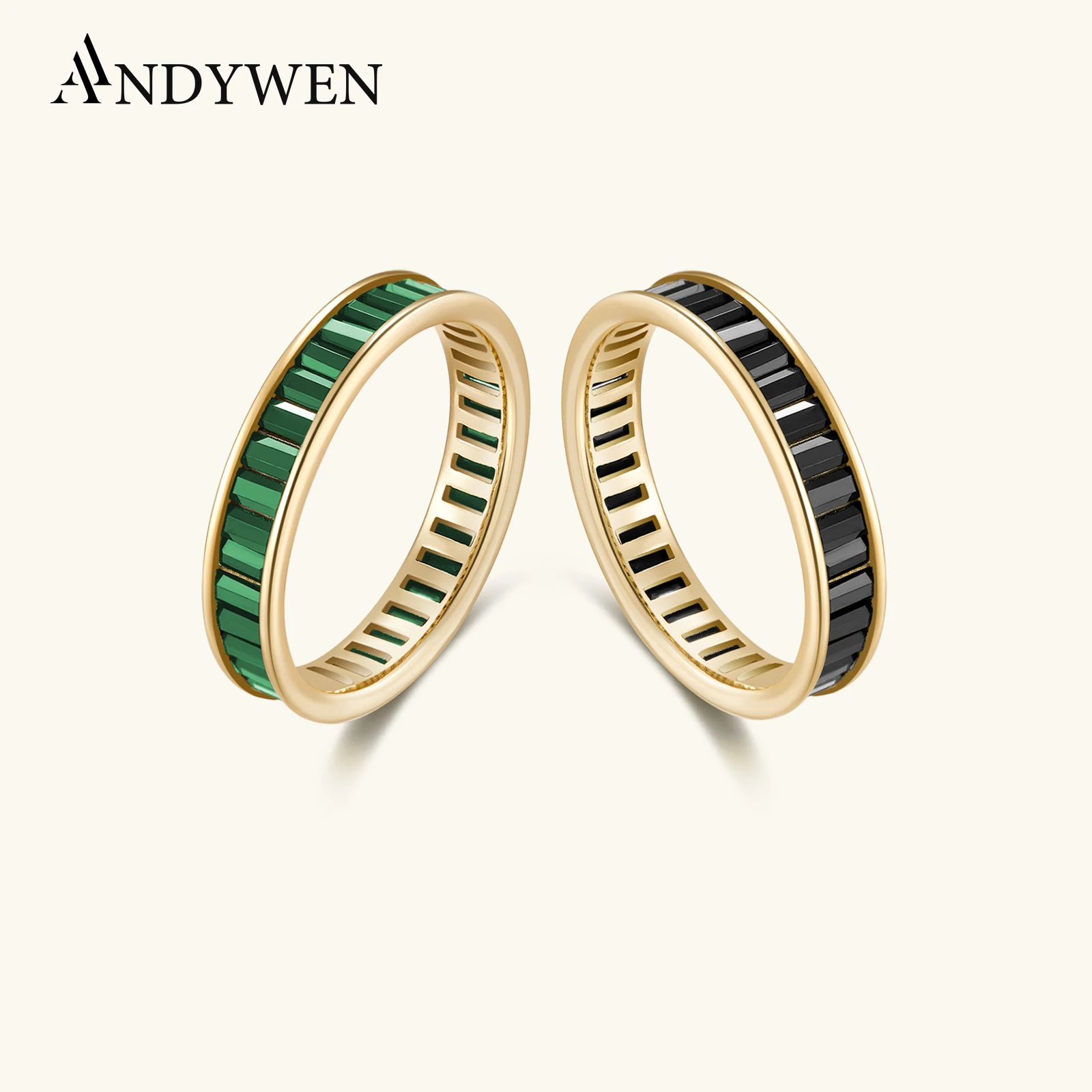 

ANDYWEN 925 Sterling Silver Anillo Zircon Pave Rings Green Black Women Luxury Jewelry Gift Women Rock Punk Jewellry 2021 Round