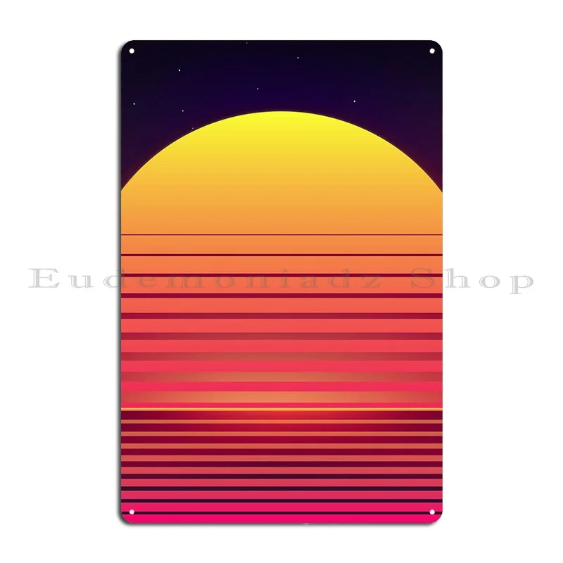 Sundown Retrowave Metal Sign Pub Party Plates Vintage Custom Create Tin Sign Poster