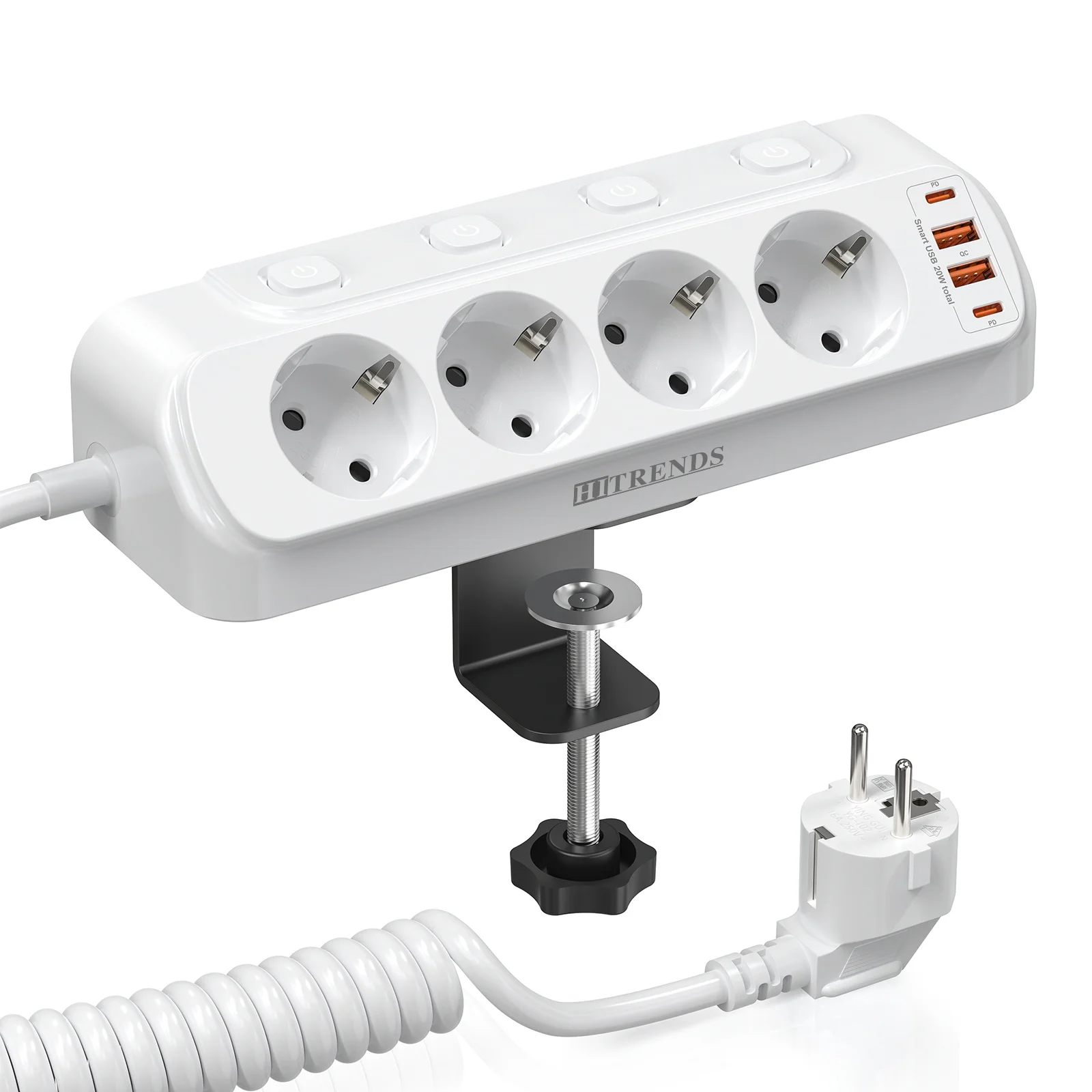 8-in-1 Multi-functional Corner Socket Board, 4AC+2USB-A+2USB-C Fast Charging, Suitable for Both Desktop and Wall Mounting