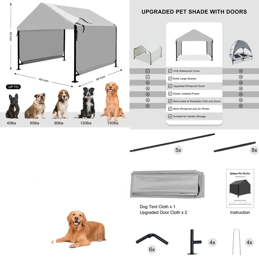 

Large 4x4x3.6ft Outdoor Dog House for Shelter, Weather-Resistant Canopy, Suitable for Dogs, Cats, and Small Animals in Grey