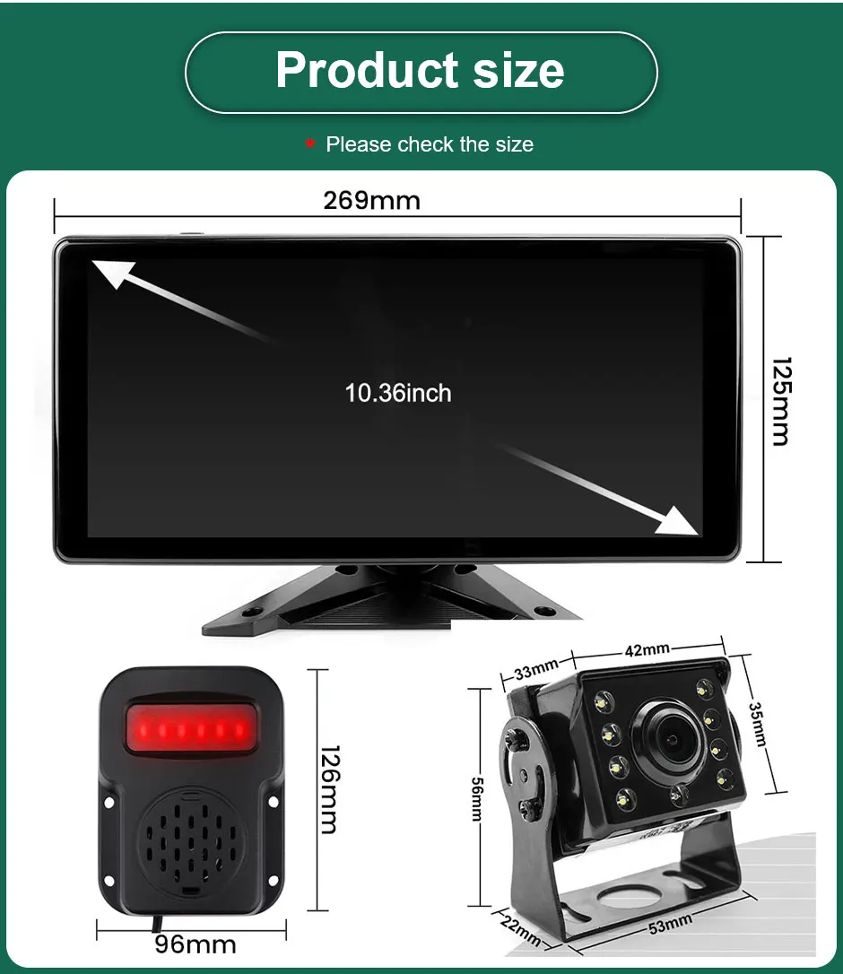 10.36 Inch 4 Channel Smart Blind Spot Radar BSD Alarm Truck Bus Car DVR Recorder Monitor with 4 PCS AHD 1080P IR Camera image 6
