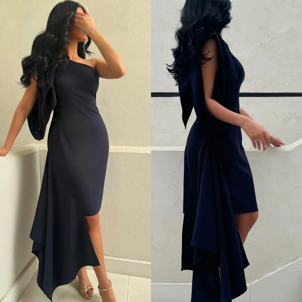 

Customized Exquisite Blue Jersey Evening Dress Classic One Shoulder Sleeveless Homecoming Dresses Luxury Vestido De Festa