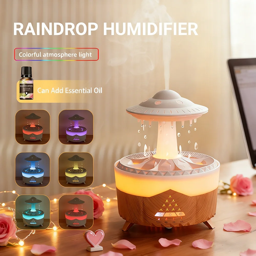 1PC Wall Plug Simulated Raindrop Air Humidifier with Ambient Lights, Essential Oil Diffuser, Aroma Diffuser for Office and Home