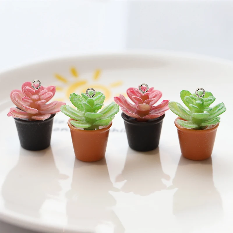 10Pcs 3D Miniature Simulation Succulents Plants Resin Charms Pendants for Jewelry Making DIY Earrings Keychain Crafts Findings