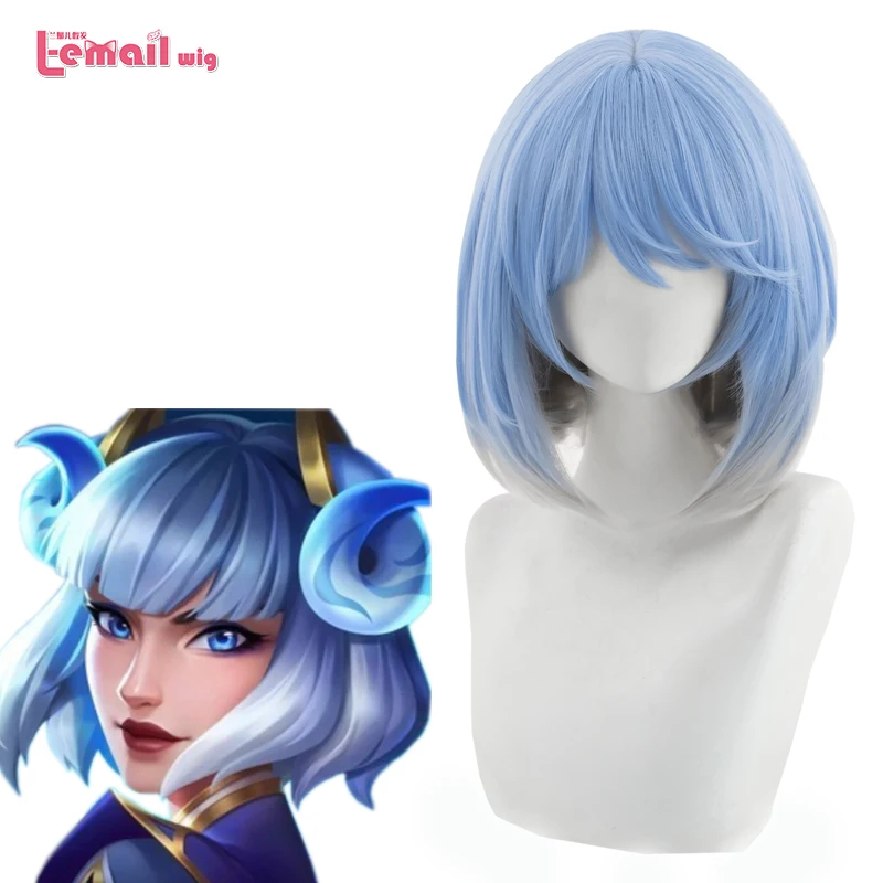 

L-email wig Synthetic Hair LOL Irelia Cosplay Wigs Short Blue Color Wigs New Skin Divine Sword Blade Dancer Heat Resistant Hair