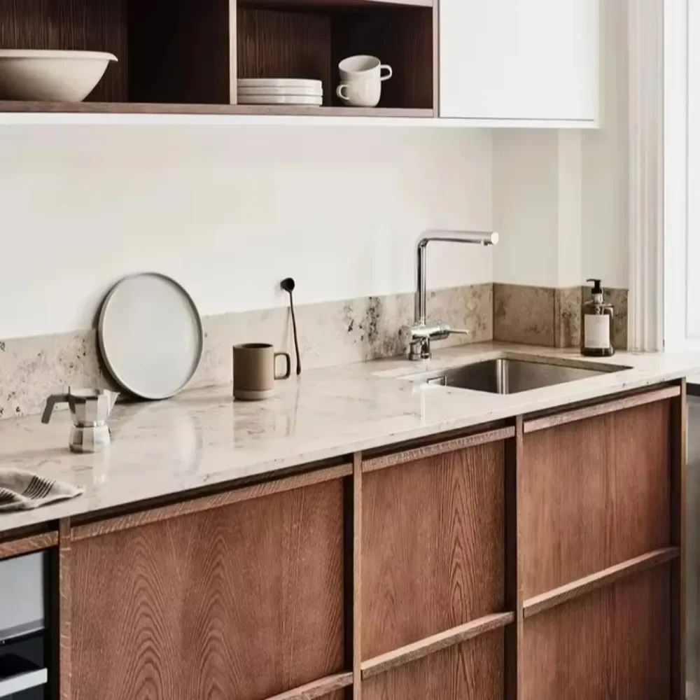 Skeleton Line Door Customized Fashion Modern Wood Veneer Design Kitchen Cabinet with High Quality Furniture Accessories