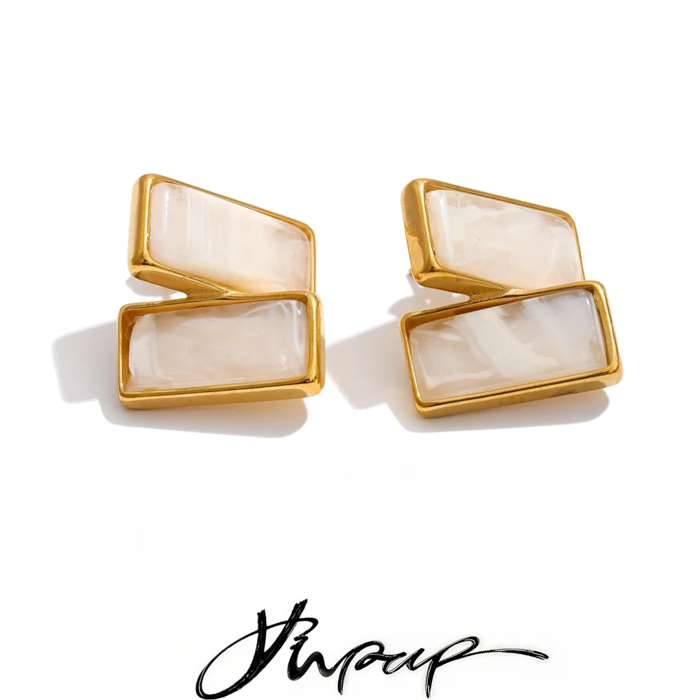 Yhpup Multi Color Stainless Steel Acrylic Resin Rectangle Stud Earrings Tarnish Resistant Daily Fashion Jewelry PVD Plated