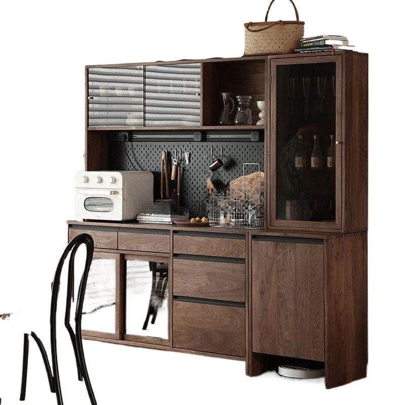 

Nordic black walnut side cabinet, integrated multi-functional solid wood locker against the wall