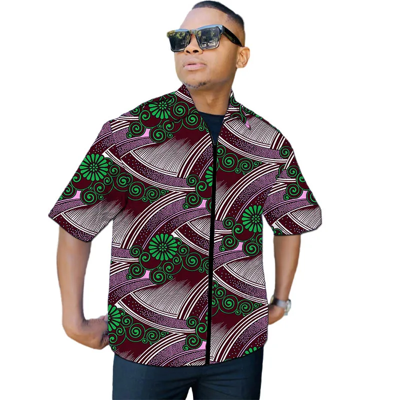 African Couture Herren-Mantel mit halben Ärmeln, nigerianische Mode, originelles Design, Herren-Reißverschlussjacke, Umlegekragen, maßgeschneidert