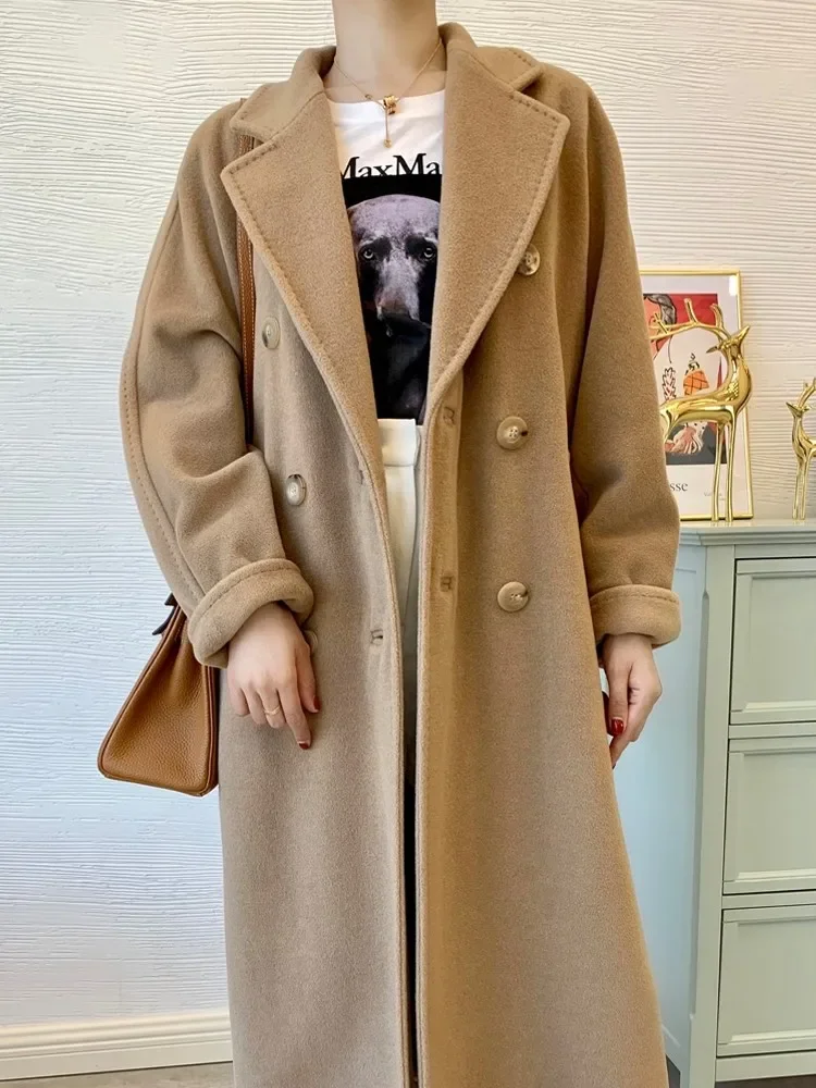 Cashmere Coat 101801 Women's Long Classic Camel Double Breasted Woolen