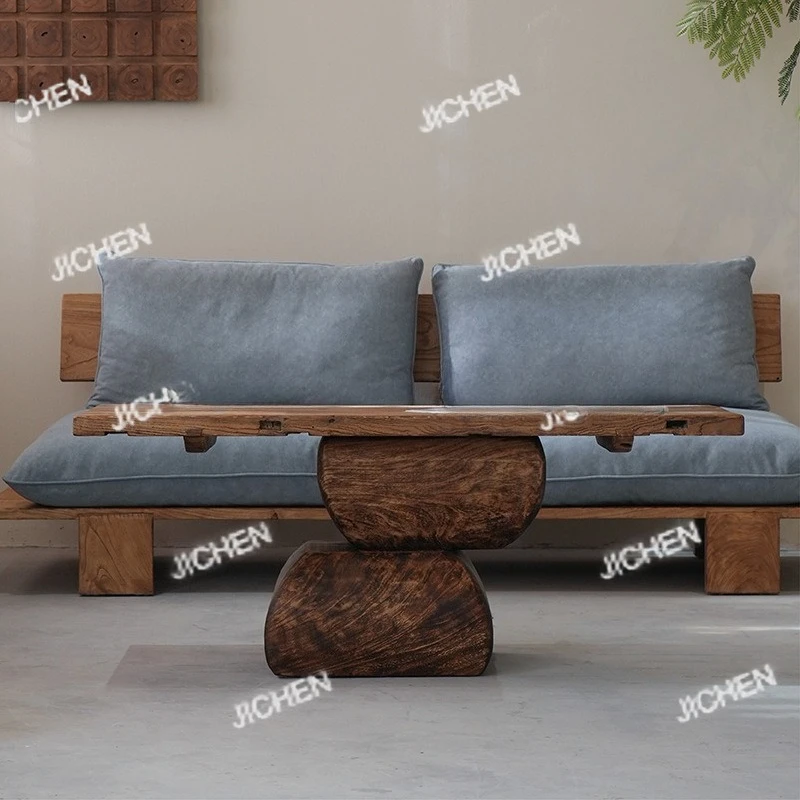 

Coffee table cobblestone designer solid wood creative tea table board wood bed and breakfast zen coffee table