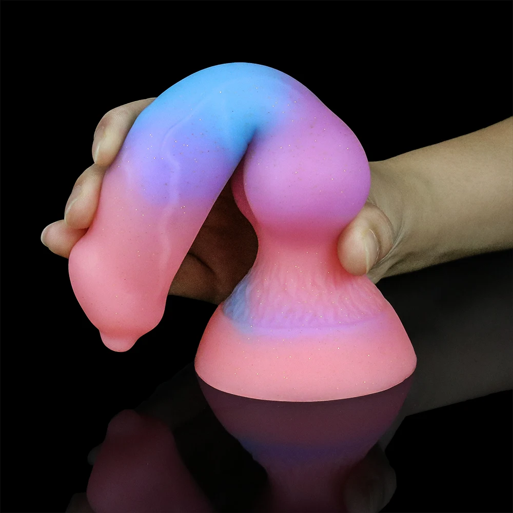 Consolador de Animal supersuave y luminoso para mujer, pene y perro, Juguetes sexuales para adultos, monstruo con ventosa, juguete Anal para