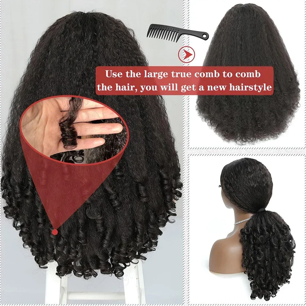 Afro Kinky Straight V Part Perucas com cachos saltitantes para mulheres negras, perucas sintéticas curtas sem cola, perucas com meio clipe, sem deixar de fora