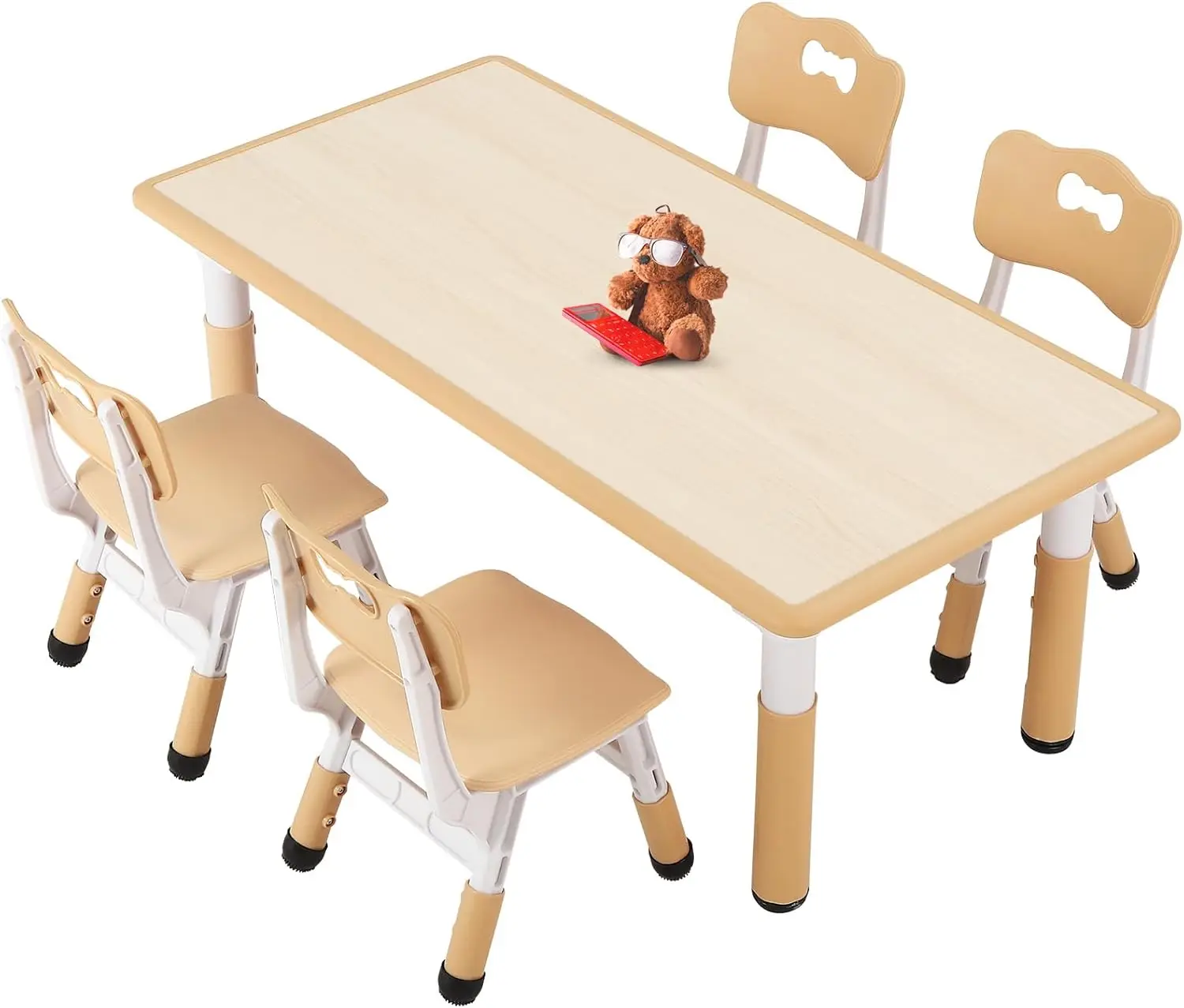 

Kids Table and 4 Chairs Set for Ages 3-8, Height Adjustable Toddler Table and Chair Set, Easy to Wipe Arts & Crafts Table, for C