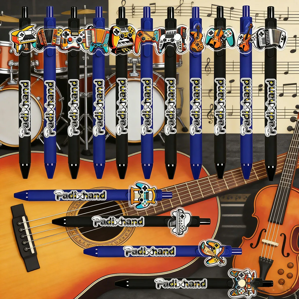 

8/15pcs Navy Blue and black game instrument combination pattern Ballpoint pen patch gift Office stationery Ballpoint pen