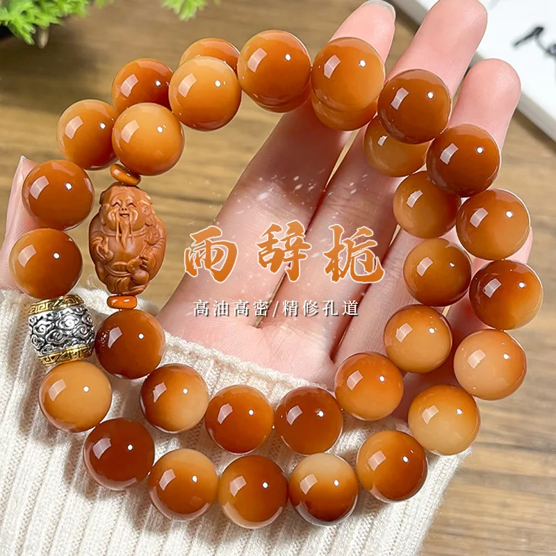 Pulsera de Semillas de Bodhi Naturales, Cuentas Mala de Doble Trenzado con Concha de Oliva Quemada al Carbón, Ocho Direcciones de Prosperidad, Hecha a Mano, Unisex
