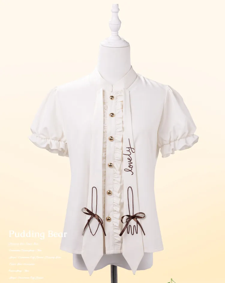 Lolita Inner Shirt Summer New Streamer Short Sleeve Cute Bubble Sleeve Original Design Beige Women's Shirt Tops