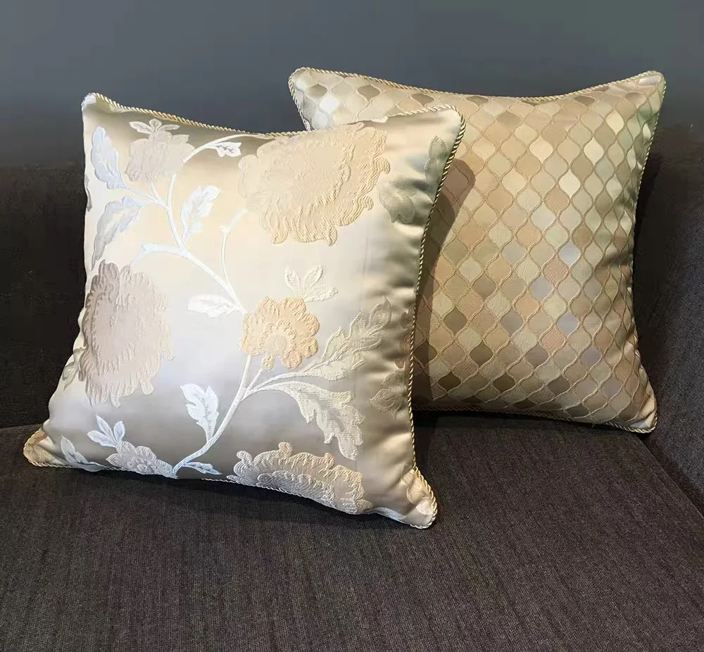 White Floral Jacquard Cushion Cover High Quality Sofa Cushion Car Headrest Floral Elegant Decorative Pillow Covers
