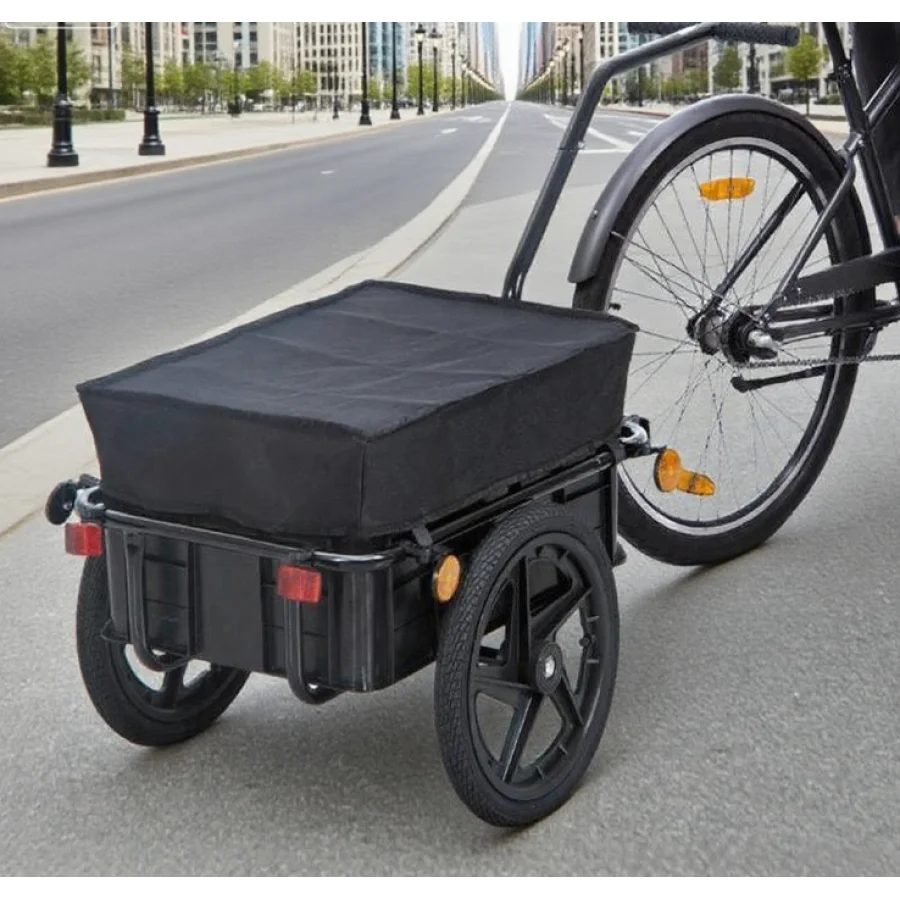 

Outdoor Storage Trailer Bicycle Cargo Trailer with Removable Box and Waterproof Cover Bike Wagon Trailer