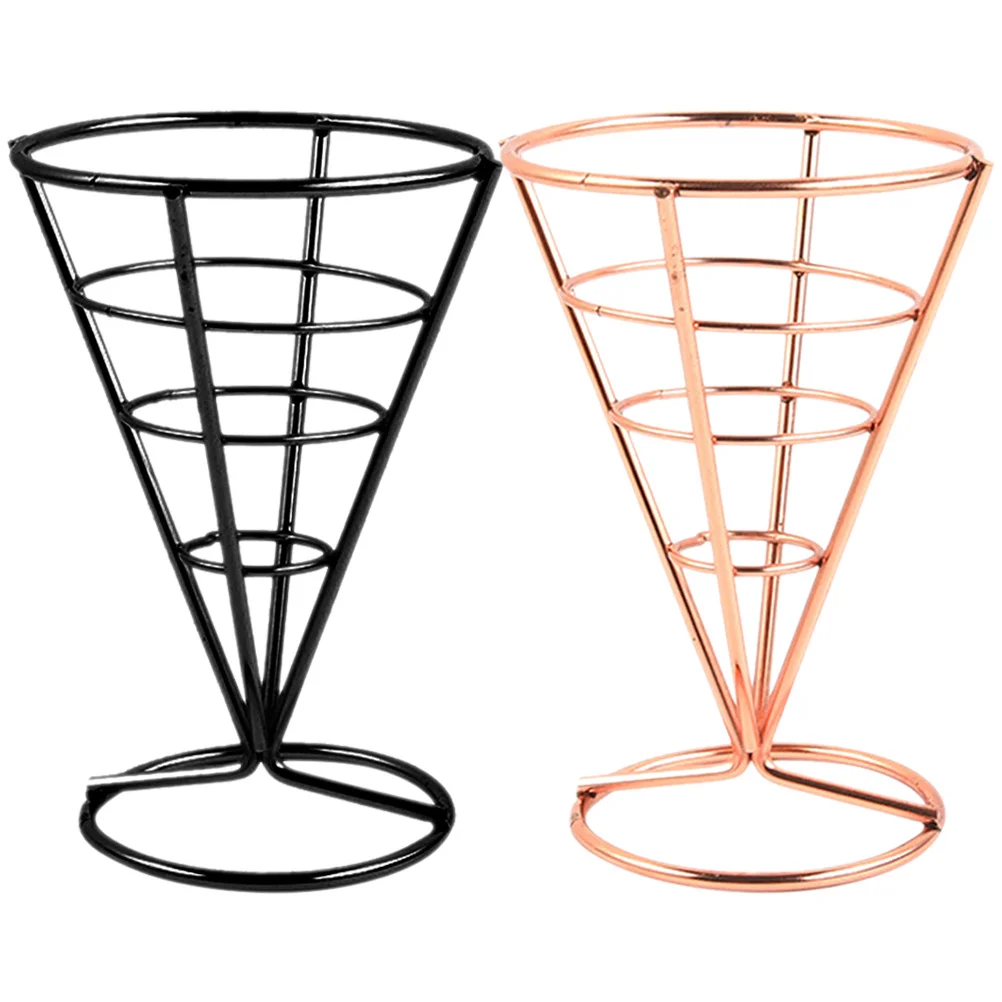 

2pcs French Fries Basket Hollow Design Stainless Steel Snack Serving Basket For Chips Onion Rings Fried Chicken Food Display
