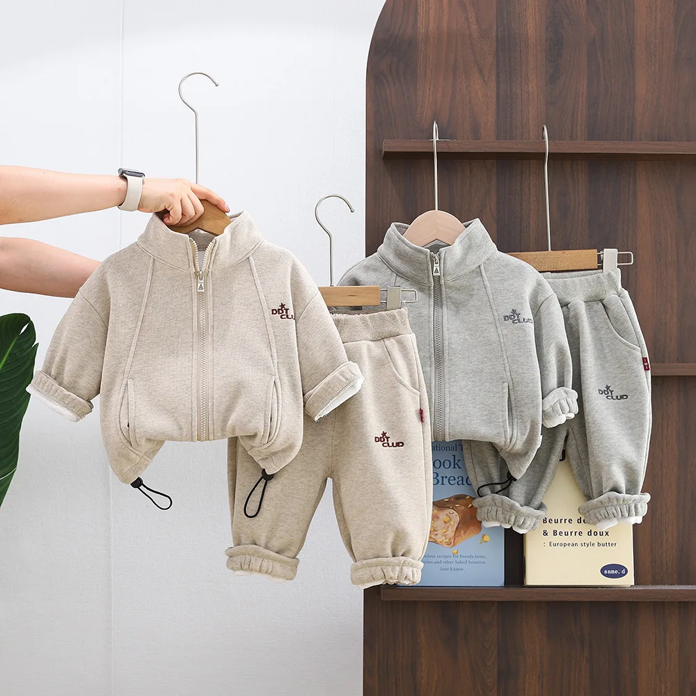 Boys Clothes Sets Winter Children Thick Velvet Coats Pants 2pcs Warm Suit For Baby Cotton Tracksuits Kids Outfits Toddler Jacket