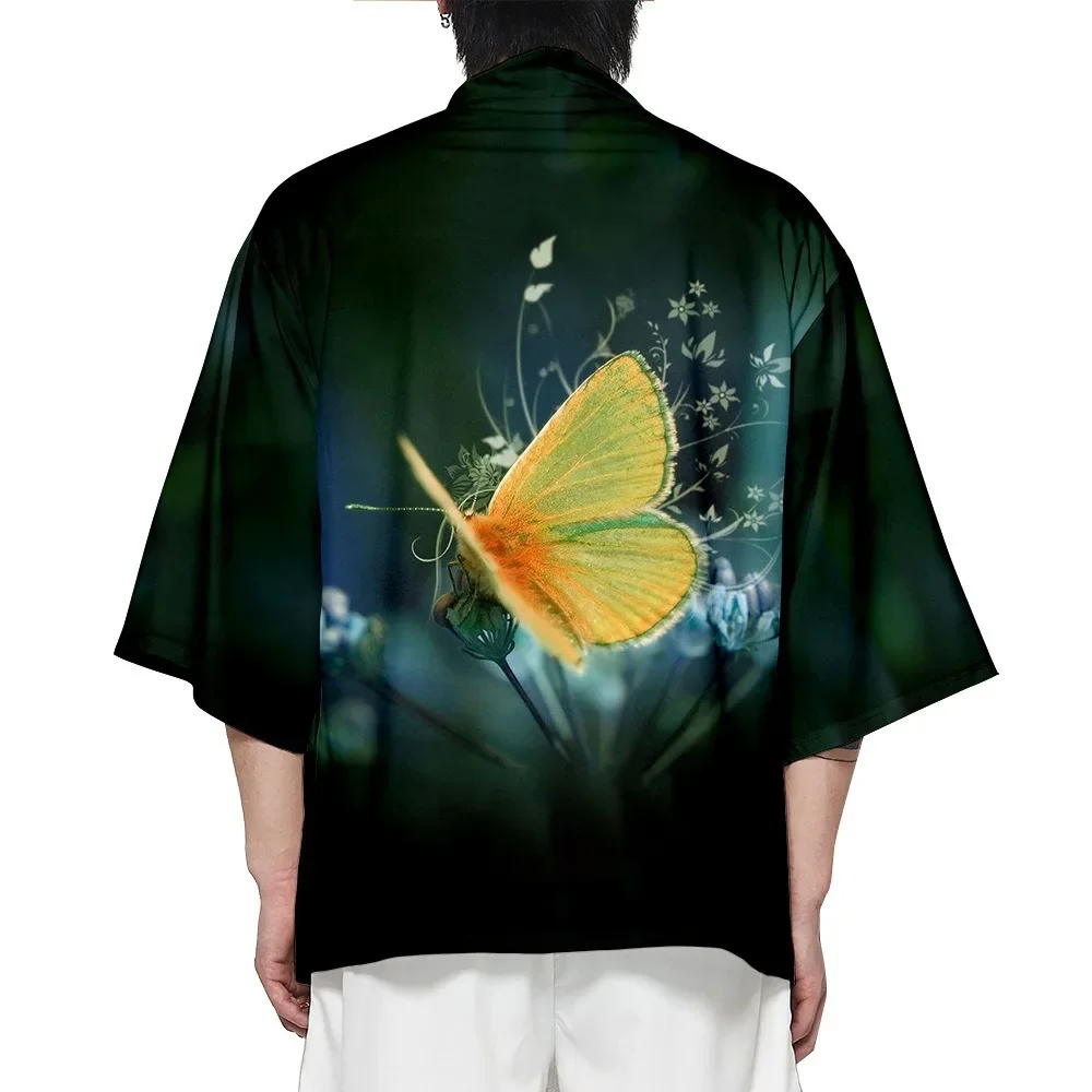 

Butterfly Print Kimono Streetwear Fashion Yukata Kimono Unisex Tops Robe Beach Bathrobe Cosplay Japanese Haori Harajuku Clothes