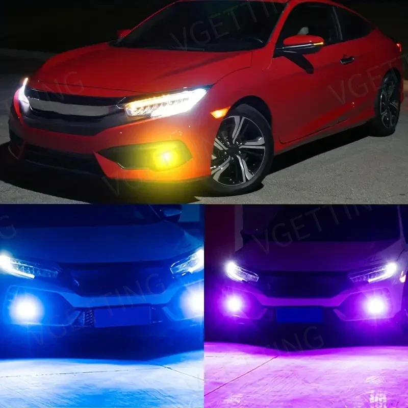 

New Car Accessories 2Pcs RGB LED Bulb Car Fog Headlight Lamp Super Bright Day Driving Running Light Remote Control Universal 12V