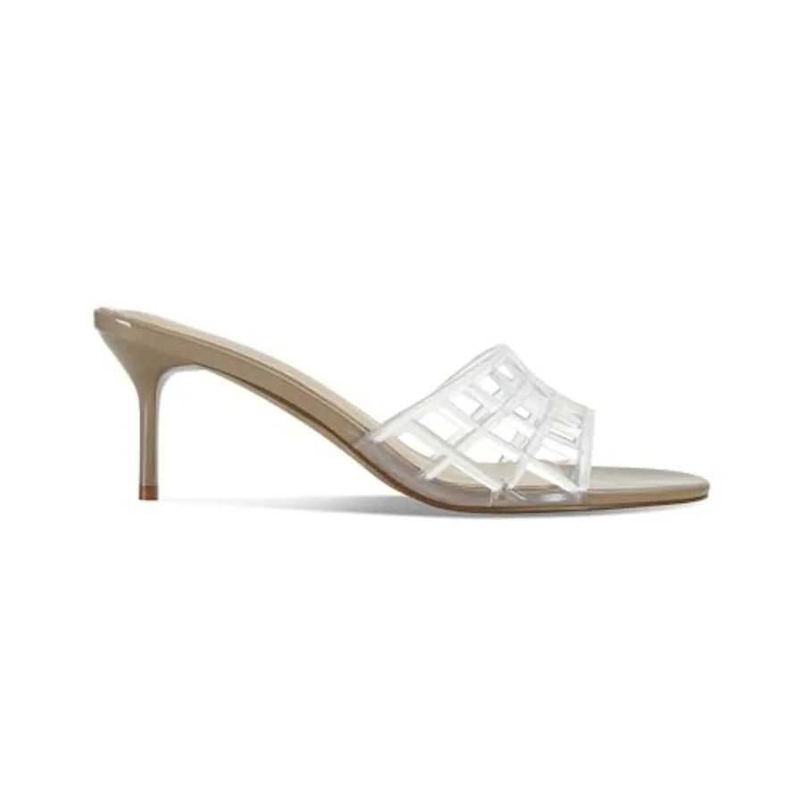 

Jelly Heeled Sandals for Women Round Open Toe Slip On Mules Clear Mesh Hollow Jellies Fashion Beach Summer Dress Sandals Shoes