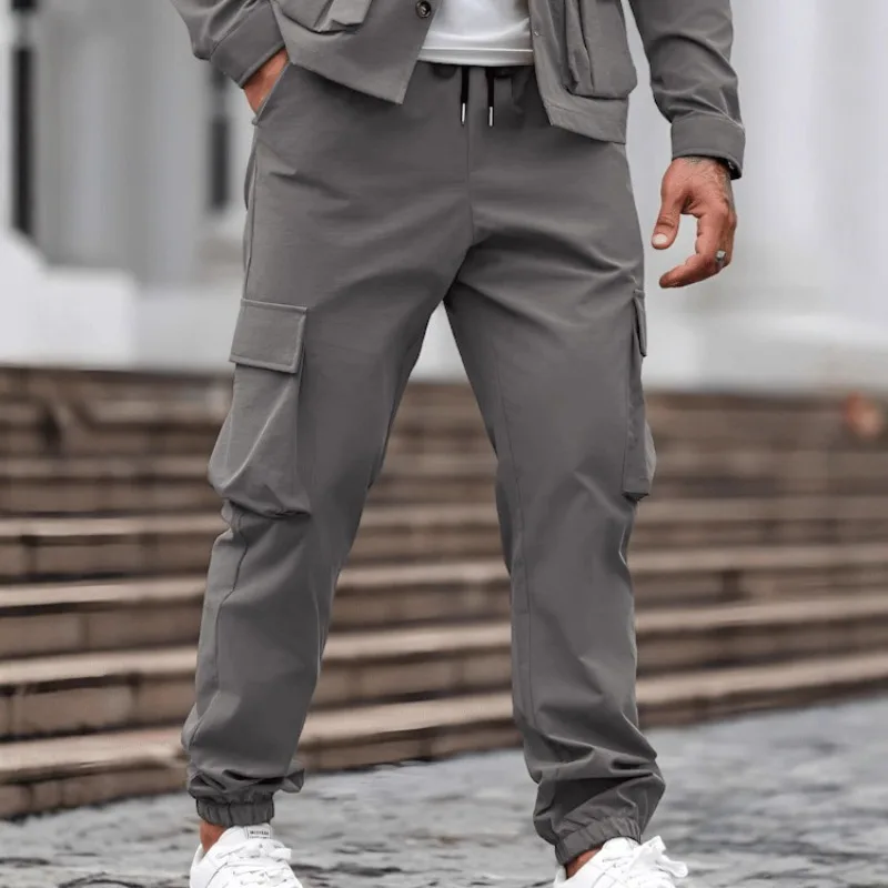 Men's New Overalls Casual Trousers Drawstring Multi-pocket Overalls