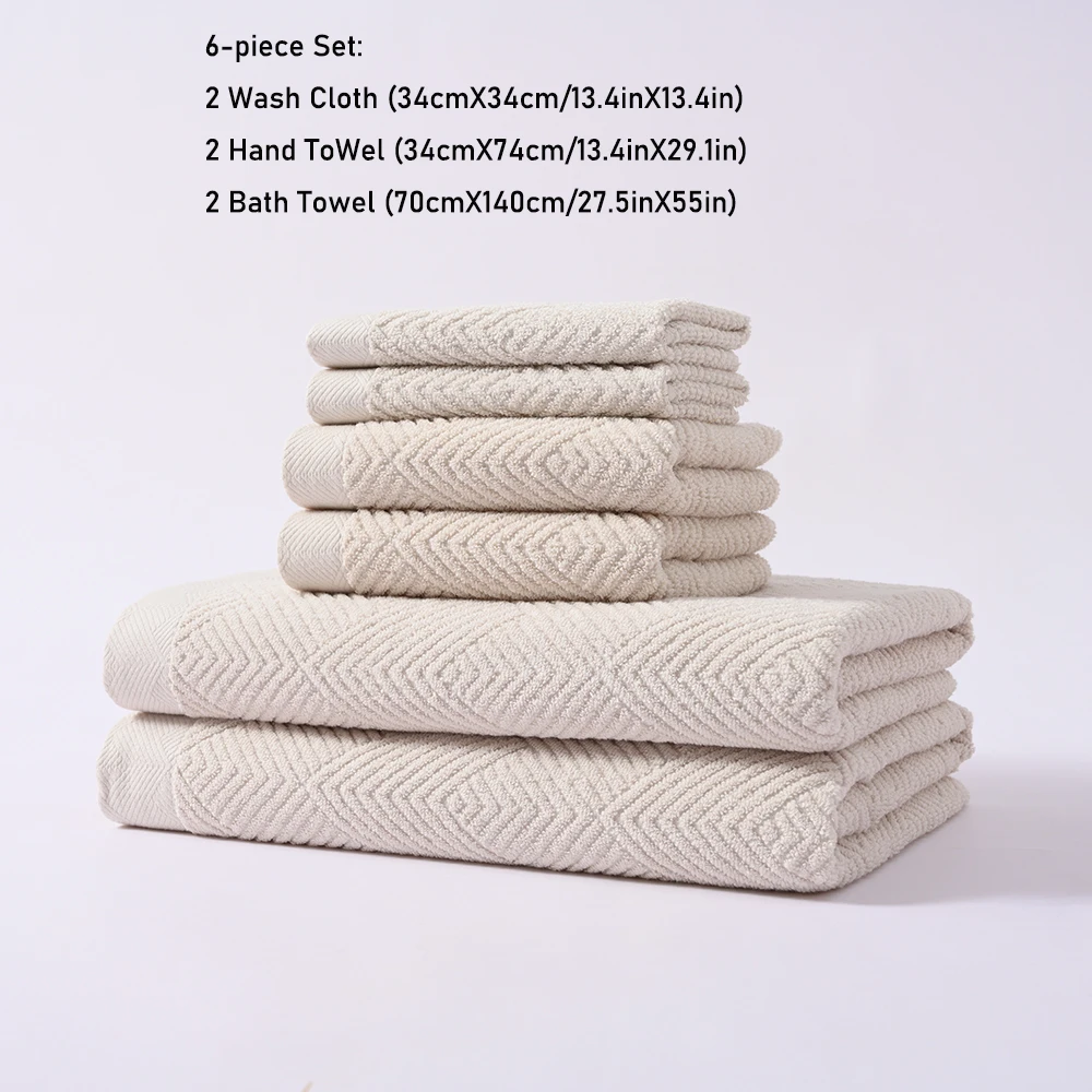 Beige Towel Set Adult 2 Washcloths 2 Hand Towels 2 Bath Towels Bathroom High Quality Cotton Absorbent Gray 6/8 Piece Bath Towels