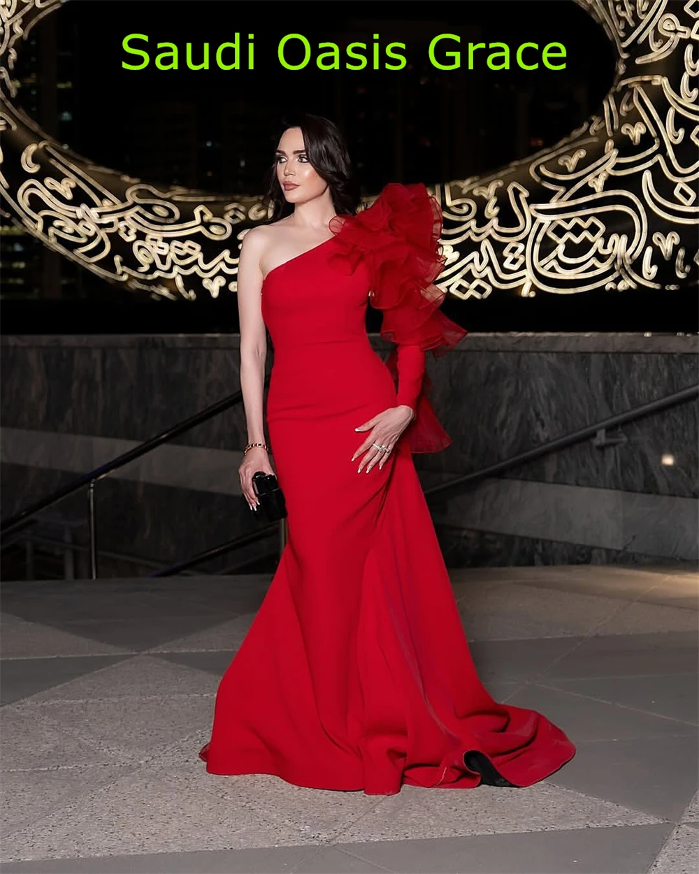 Personalizado sereia requintado camisa vermelha vestido de noite clássico um ombro sem mangas vestido de festa de alta qualidade vestidos de celebridades