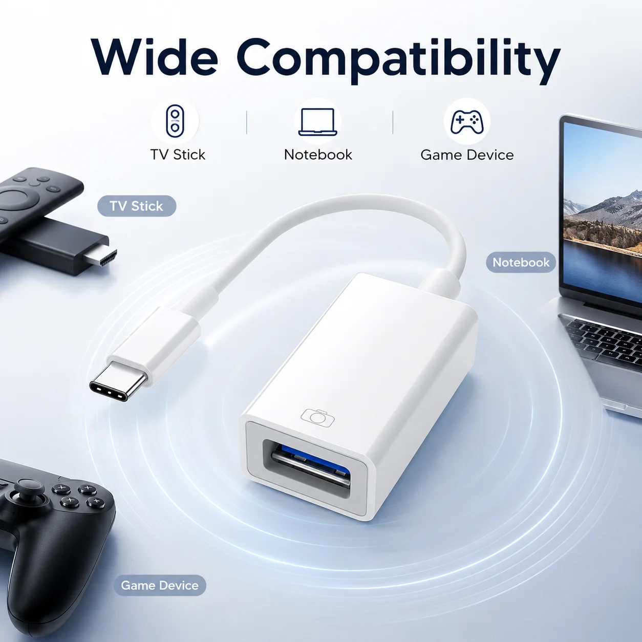USB C to USB 3.0 OTG Adapter Fast Charging Splitter Type-C Converter for Google TV Chromecast HD Game Console Notebook Laptop