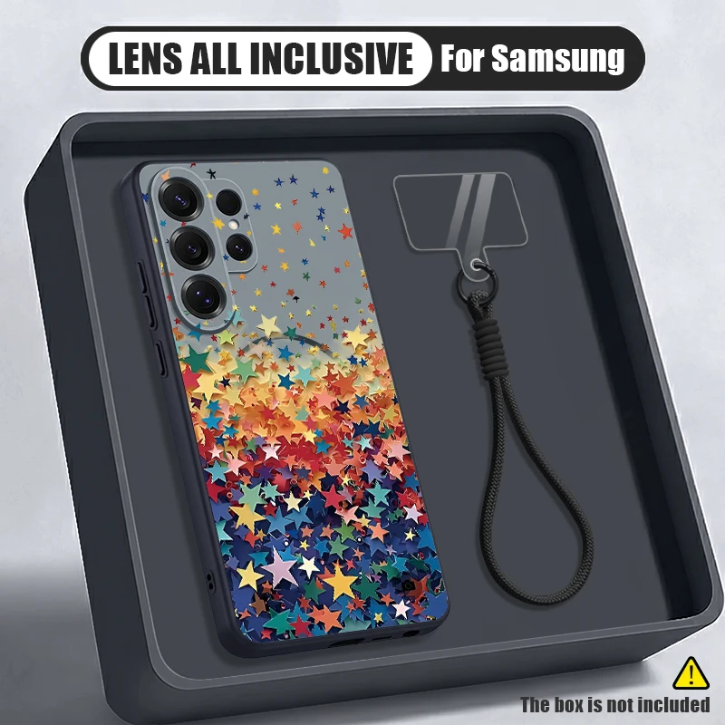 Colorful Stars Printed Magnetic Phone Case For Samsung Galaxy S26 S25 Ultra S24 S23 FE A57 A17 A56 A37 A16 A55 A36 Lanyard Cover