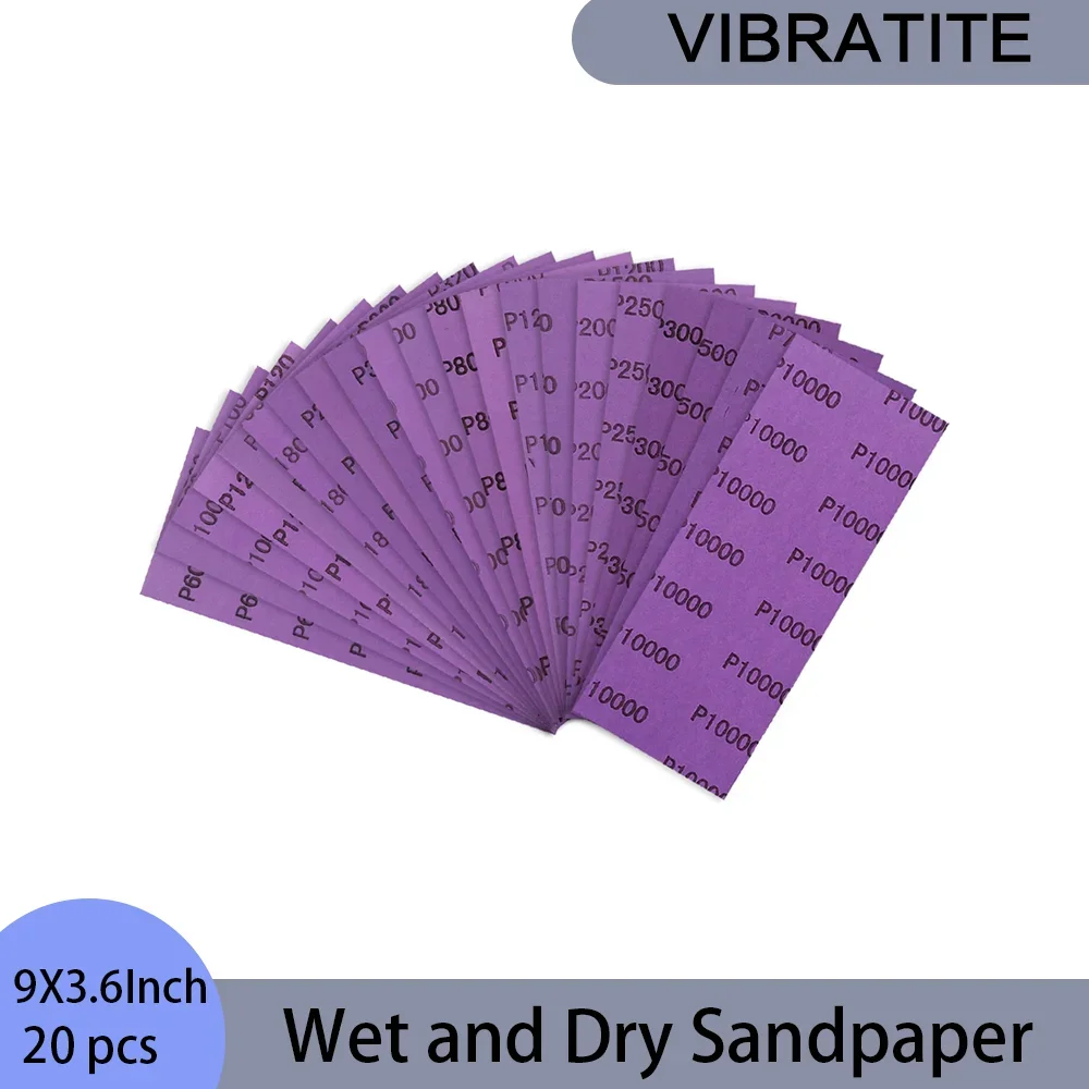 

20 шт., влажная и сухая наждачная бумага, водостойкая, 9X3,6 дюйма, фиолетовый шлифовальный лист для деревянной мебели, автомобиля, деревообработки, полировки металла