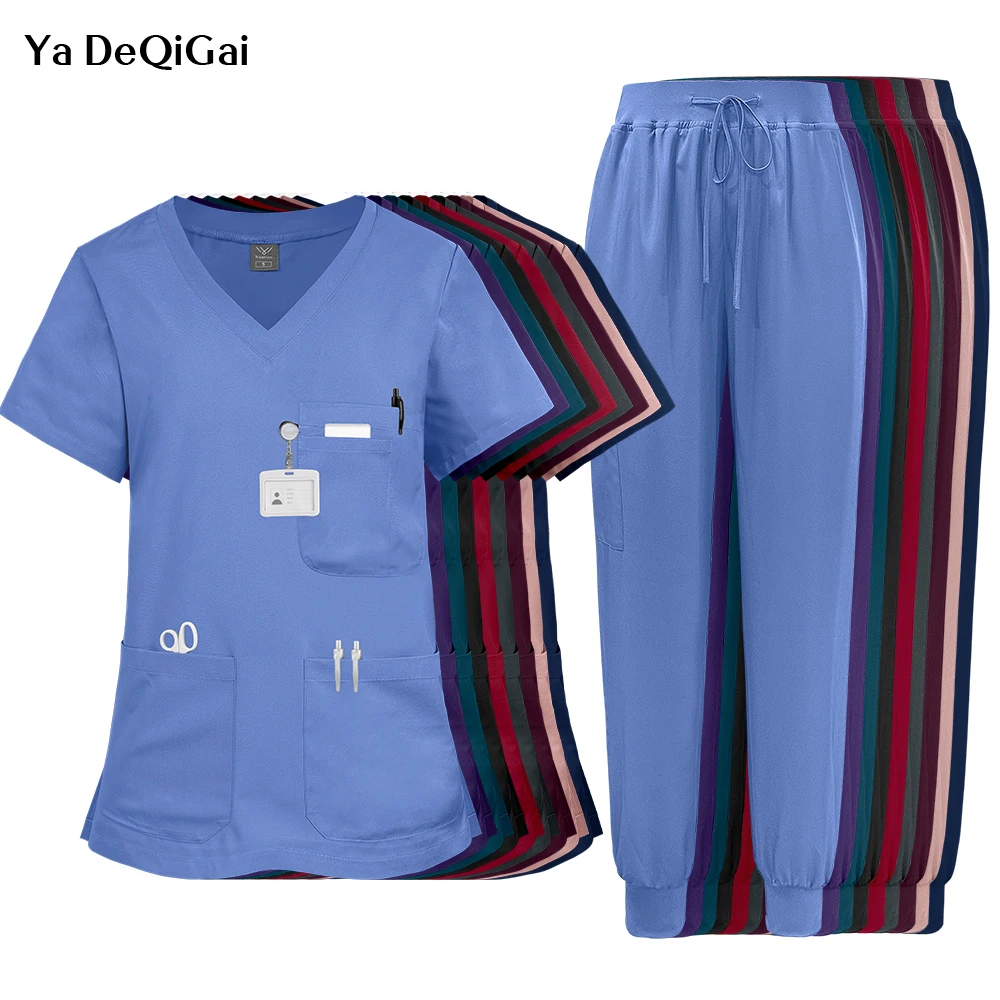 nova-enfermeira-esfrega-uniformes-medico-com-decote-em-v-superior-jogger-calcas-conjunto-de-bolso-cirurgico-workwear-dentista-terno-de-enfermagem-hospital-medico-wear