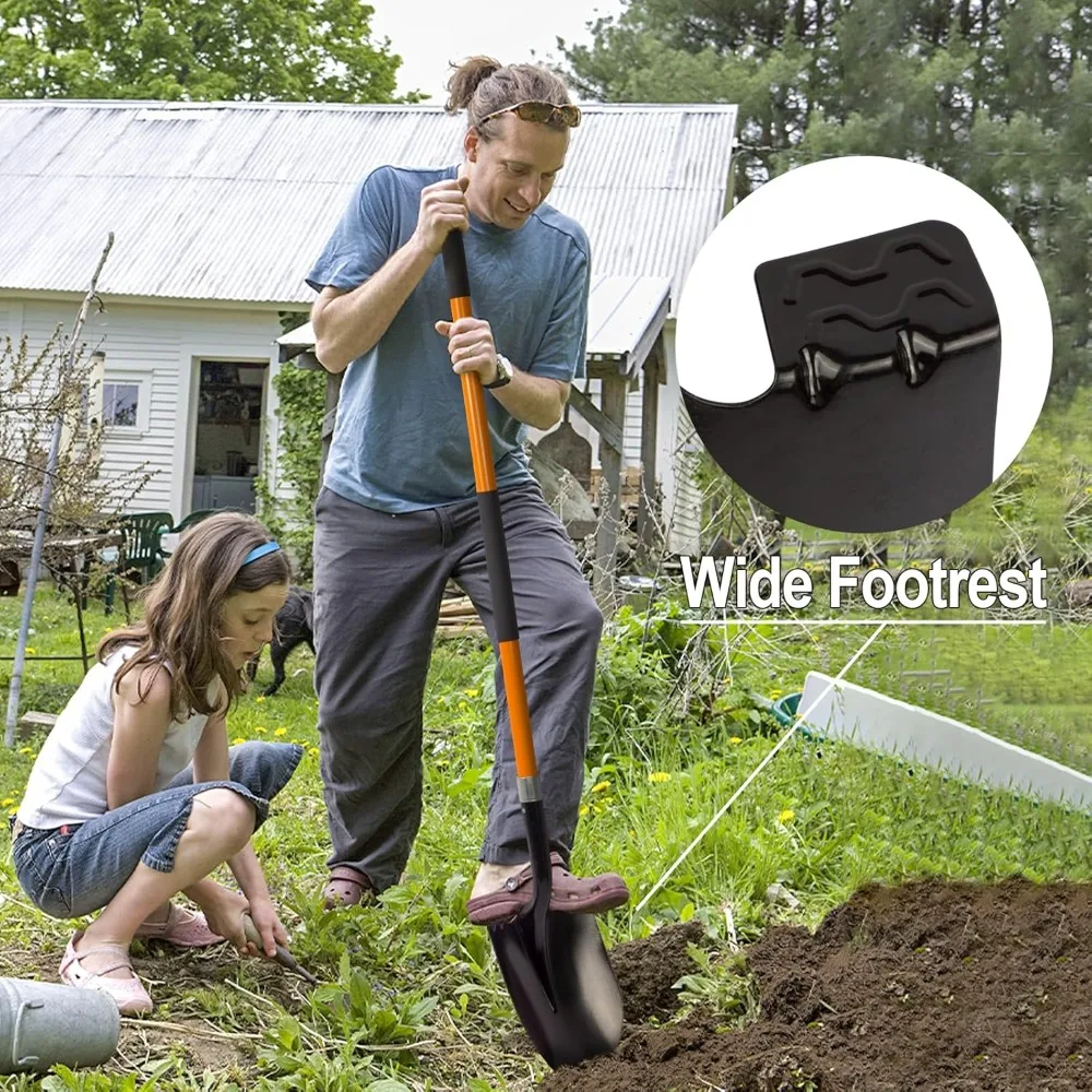 Сверхмощная садовая лопата, 56-дюймовое круглое лезвие с ручкой из стекловолокна для взрослых - эффективный инструмент для копания