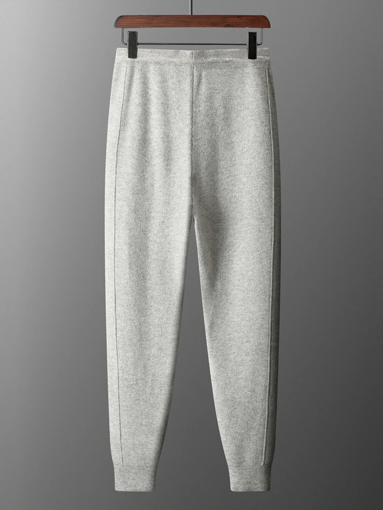 Casual Sweatpants Autumn Winter Pants Thick Warm Men's Pants100% Merino Wool Trousers Knitted Fashion Pencil Pants Ankle Elastic