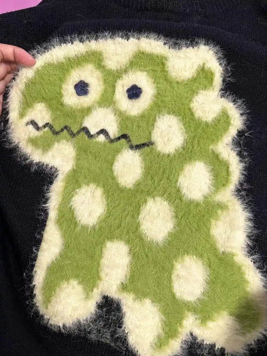 المرأة س الرقبة ثلاثية الأبعاد الأزهار متماسكة البلوز سترة Harajuku 90s خمر Y2k فضفاضة طويلة الأكمام البلوزات اليابانية 2000s الملابس 2025