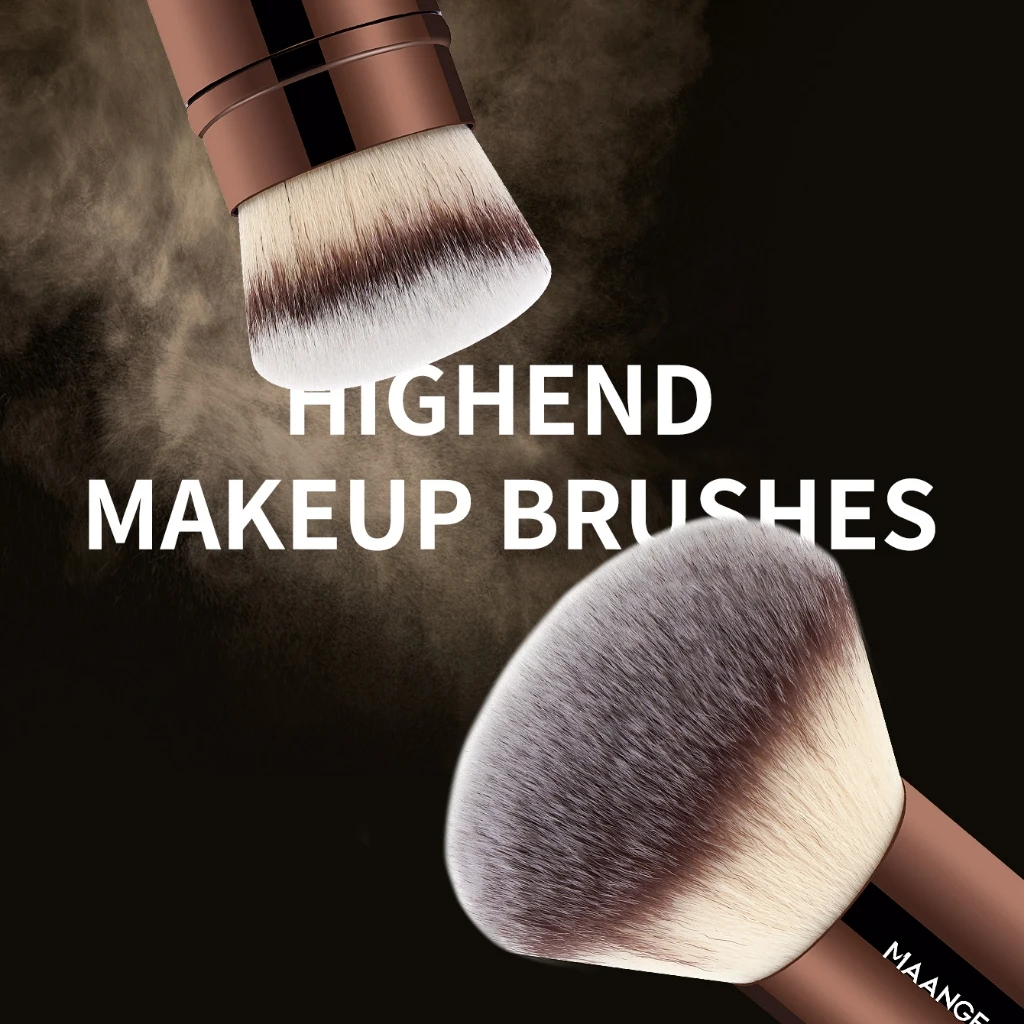 20Pcs Coffee Brown Makeup Brush Set with Bag & Puffs, Dual-Ended Face Eye Brushes, Soft Synthetic Bristles, Foundation Blush Con