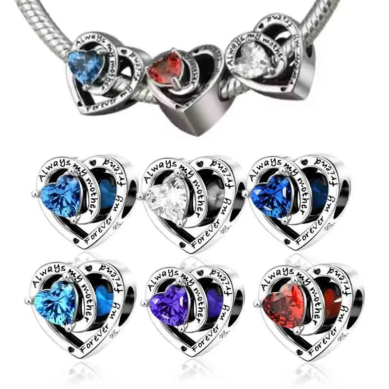 925 Sterling Silver Love Month Birthstone Heart Shaped Series Charms Beads Fit Original Bracelet for Women Diy Fine Jewelry gift