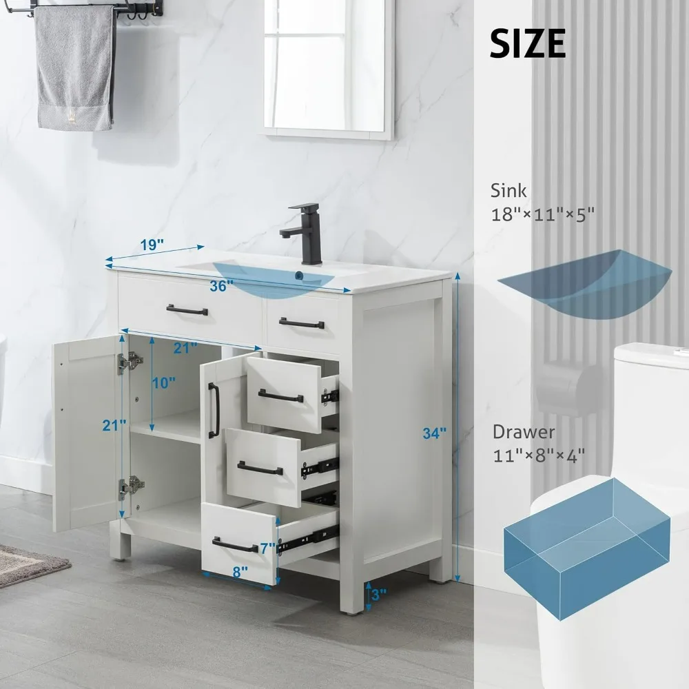 Bathroom Organizers, Bathroom Vanity With Sink Combo, Modern Bathroom Vanity Cabinet With Ceramic Sink And Wood Grain Veneer Sur