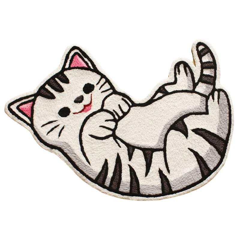 Creative Cartoon Cat Carpet Embroidery Irregular Bedside Carpet Thicken Floor Mat Doormat Bedside Blanket Cute Kid Bedroom Decor