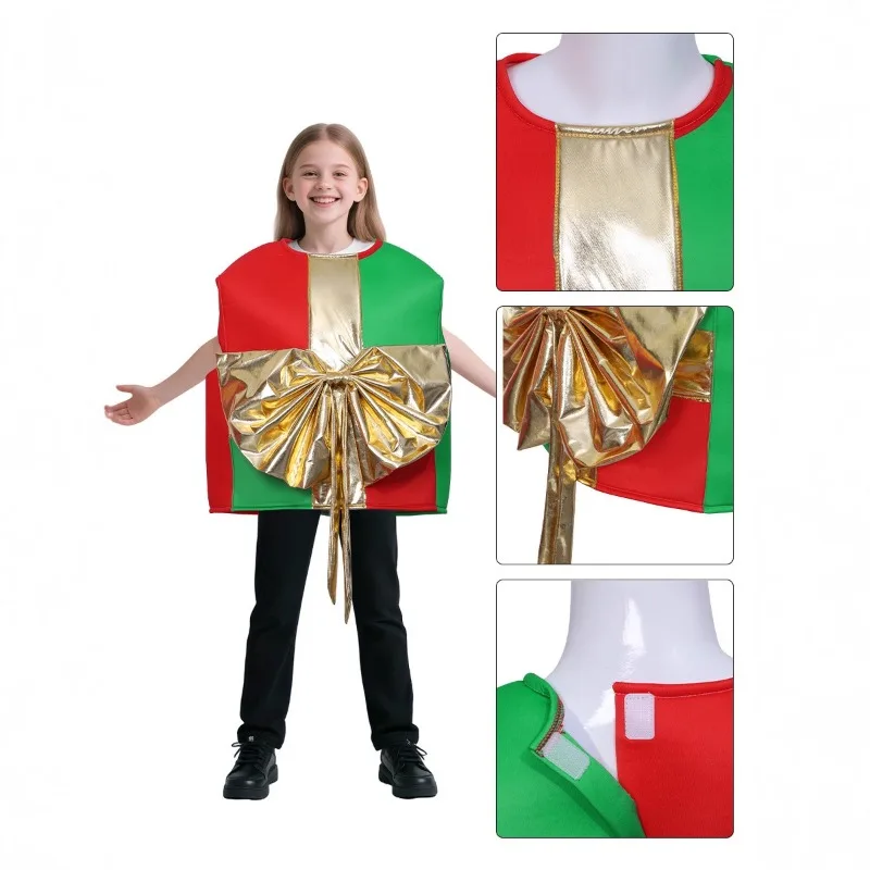 صندوق هدايا عيد الميلاد سانتا كلوز، زي إسفنجي مضحك مع أداء مرحلة المدرسة للرأس للأولاد والبنات مقاس واحد